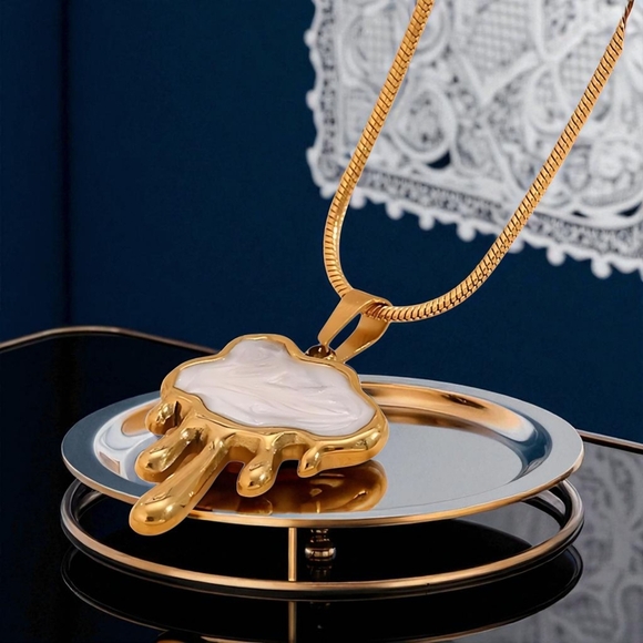 Modern Gold Drip Necklace Earrings Set 18K Plated Stainless Steel Gift Ready - Picture 10 of 14